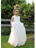 Ivory Lace Tulle Sheer Back Flower Girl Dress